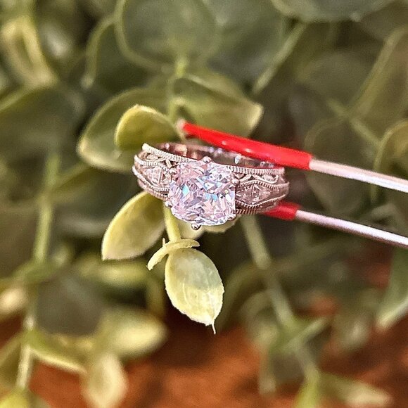 Victorian Style Large Cz Silver 925 Ring - Picture 3 of 11